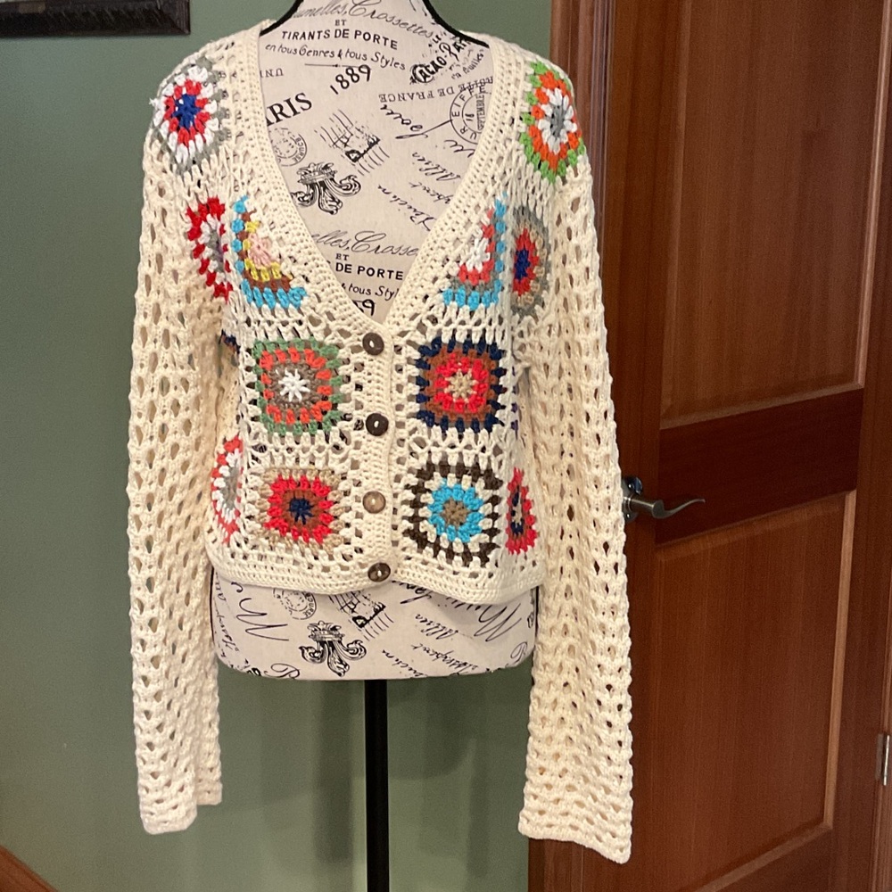 Debut Multicolor Crochet Cardigan, Size S